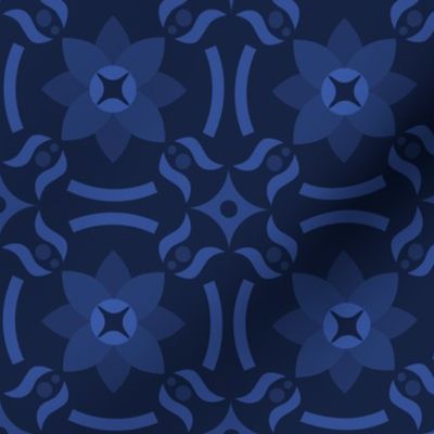 Geometric Pattern: Waterlily: Azure Dark