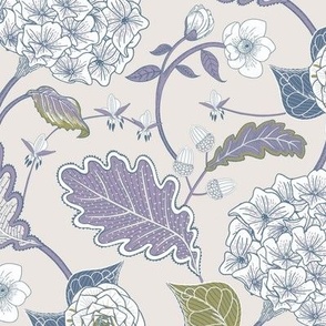 Acorn Hydrangea Florals / Autumnal / lilac, green, ivory / 12"