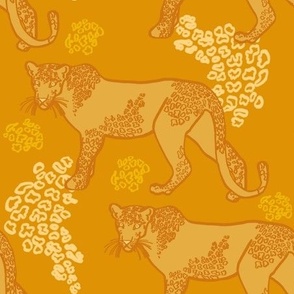 Snow Leopards, large scale - Mustard, Yellow, Ivory