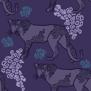 Snow Leopards, large scale - Violet,  Teal,  Lilac