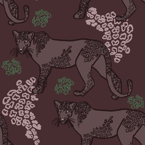 Snow Leopards, large scale - Wine, Green, Taupe