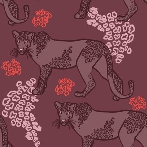 Snow Leopards, large scale - Burgundy, Red, Pink