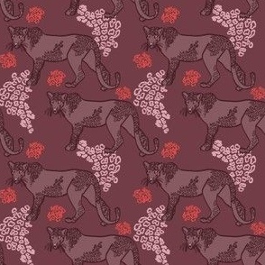 Snow Leopards, small scale - Burgundy, Red, Pink