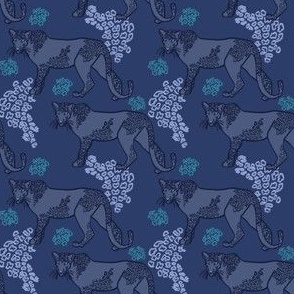 Snow Leopards, small scale - Indigo, Teal, Baby Blue