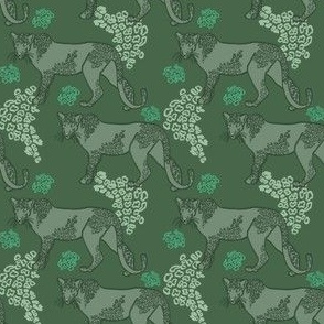 Snow Leopards, small scale - Green, Jade, Mint