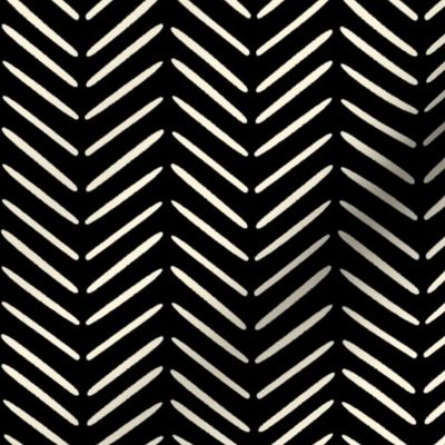 Ivory White Herringbone inspired Arrow Pattern in Black (Small)