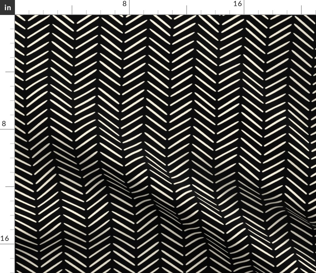Ivory White Herringbone inspired Arrow Pattern in Black (Small)
