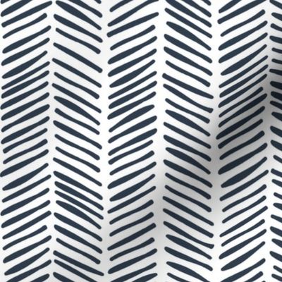 Herringbone Handrawn - Naval Blue on White