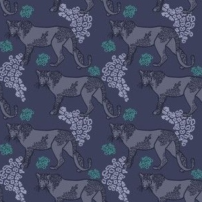 Snow Leopards, small scale - Dark Navy, Teal, Periwinkle