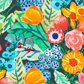 Watercolour Bouquet - Charcoal