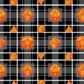 Orange Dice on Monochrome Tartan small scale