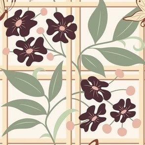 Large Art and Crafts Trellis Inspired By William Morris with Cream Background
