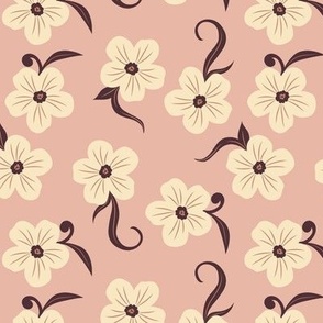 Large Ditsy  Cream Cherry Blossoms Flowers with a Blush Pink Background 