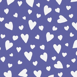 Handpainted White Hearts on Very Peri Background  - Large Scale