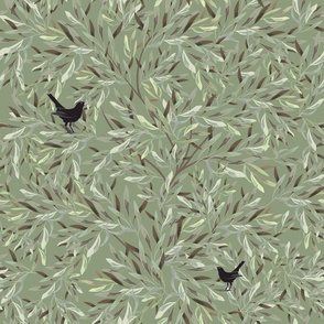OLIVO - Olive branches with blackbirds - green