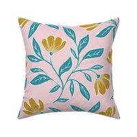 Happy Floral - large - petal signature coordinate joy - pink, teal, yellow - large