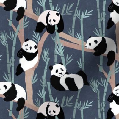 Giant Panda Party - blue - textured panda bears lounging with bamboo - small