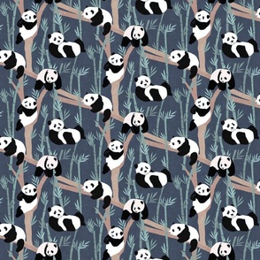 Giant Panda Party - blue - textured panda bears lounging with bamboo - small