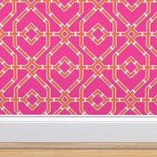 Preppy spring  bamboo trellis - hot pink and papaya - chinoiserie - extra large