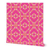 Preppy spring  bamboo trellis - hot pink and papaya - chinoiserie - extra large