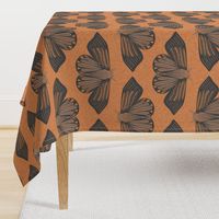 Butterfly Moth Orange Grey Large Pattern Wallpaper Fabric Linen 