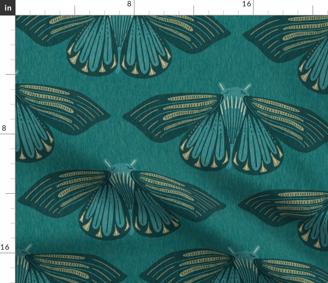 Mother Moth on Teal with fibers large 
