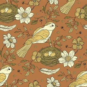 Vintage birds flowers and nest