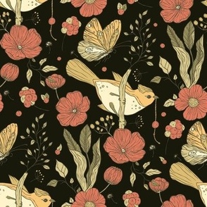 Vintage birds and flowers elegant design