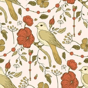 Vintage birds and flowers elegant design