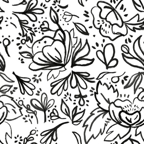 Sketched Field Flowers Black and White