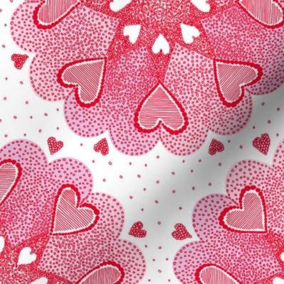 red hearts drawn by hand on a white background 
