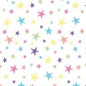 Rainbow Stars on White - Medium Scale
