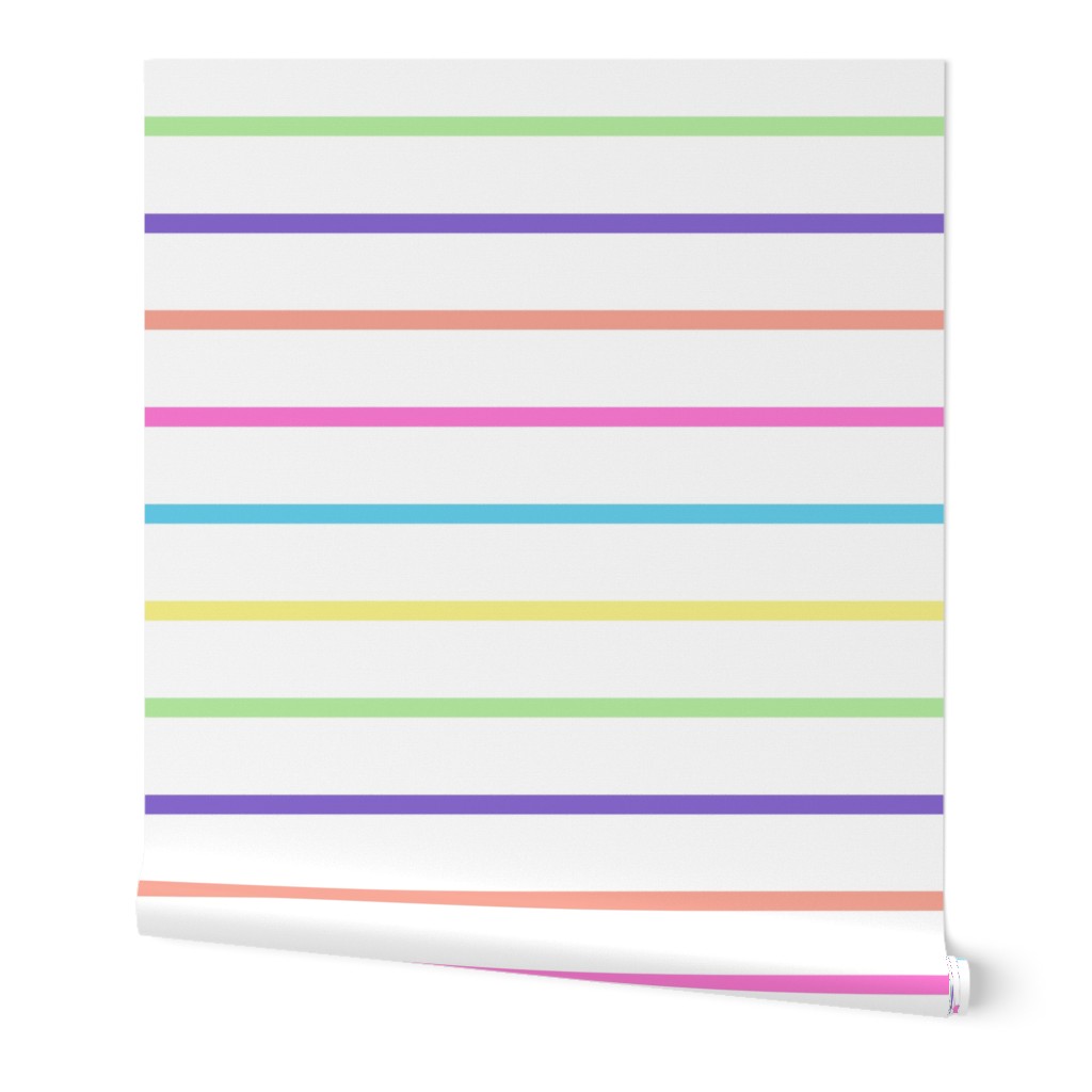 Rainbow Stripes on White - Medium Scale