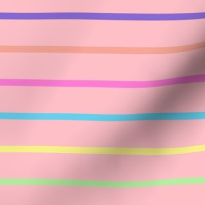 Rainbow Stripes on Pink - Medium Scale