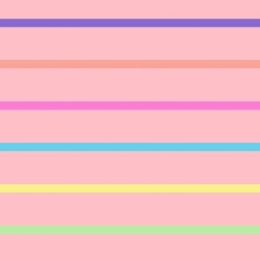 Rainbow Stripes on Pink - Medium Scale