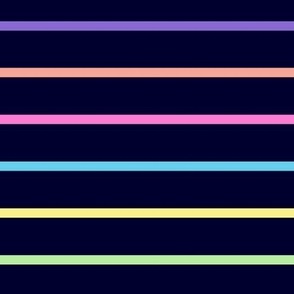 Rainbow Stripes on Navy Blue - Medium Scale