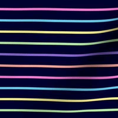 Rainbow Stripes on Navy Blue - Small Scale