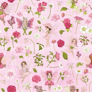 pink Fairy floral pink linen