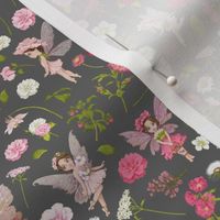 small scale pink Fairy floral grey