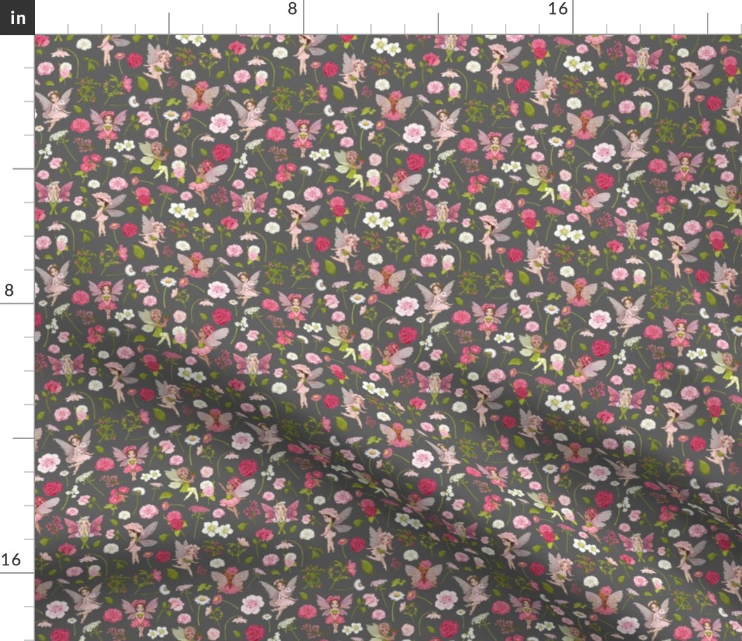 small scale pink Fairy floral grey