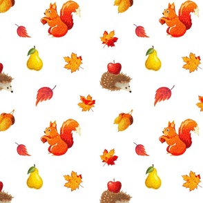 Hedgehog,squirrel,autumn pattern 