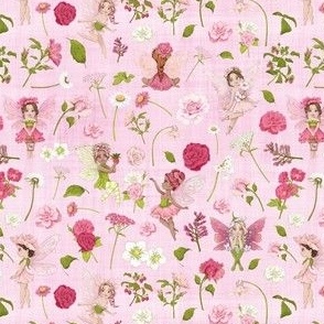 small scale pink Fairy floral pink linen