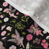 small scale pink Fairy floral black