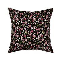 small scale pink Fairy floral black