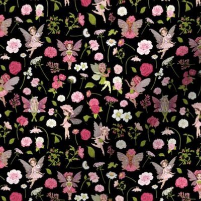 small scale pink Fairy floral black