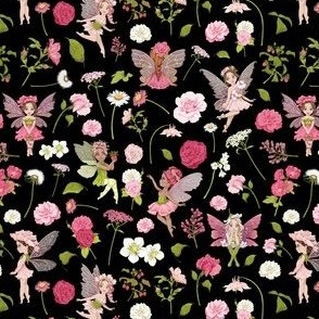 small scale pink Fairy floral black
