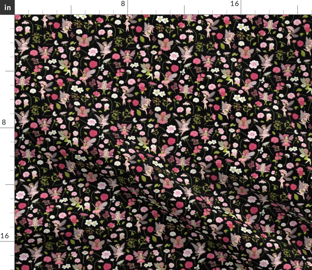 small scale pink Fairy floral black