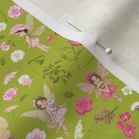 small scale pink Fairy floral green