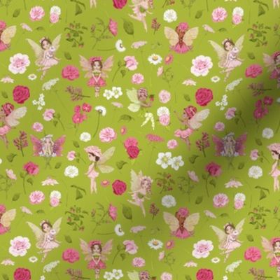 small scale pink Fairy floral green