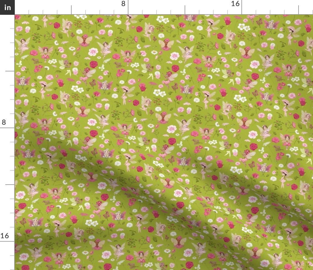 small scale pink Fairy floral green